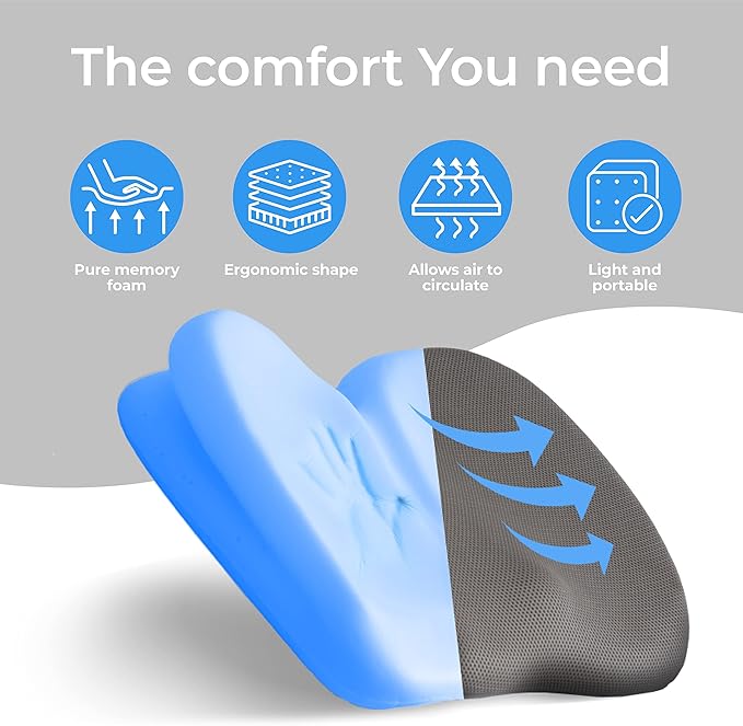 Klaudena | Office Chair Cushion for Tailbone Pain & Pressure Relief | Seat Cushion for Long Sitting Hours | Coccyx Lower Back Support | Memory Foam Cushions for Hip & Sciatica | Ergonomic Butt Pillow-DeskLoop Office
