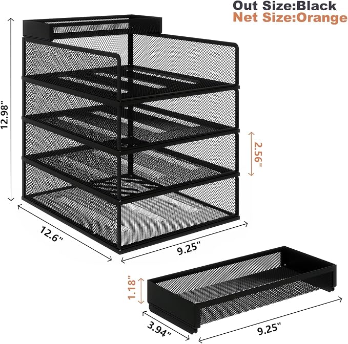 Natwind 4-Tier Stackable Metal Mesh Letter Paper Tray Organizer, Mail Tray - Image 4