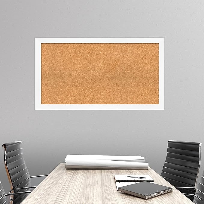 Amanti Art Natural Cork Board for Wall, 25x45 Vision Board with White Frame, Oversize Corkboard Office Decor for Home Organization, Modern Corkboard Pinboard to Display Items for Home Organization in-DeskLoop Office