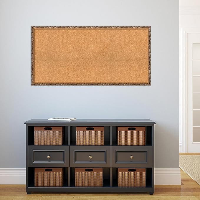 Amanti Art Natural Cork Board for Wall, 24x48 Vision Board with Bronze Frame, Oversize Corkboard Office Decor for Home Organization, Traditional Corkboard Pinboard to Display Items for Home-DeskLoop Office