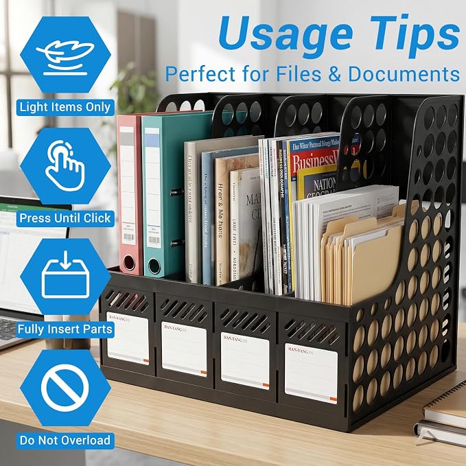 Ysenchan Plastic Magazine File Holder & Desk Organizer, 4 Vertical Compartments - Image 5