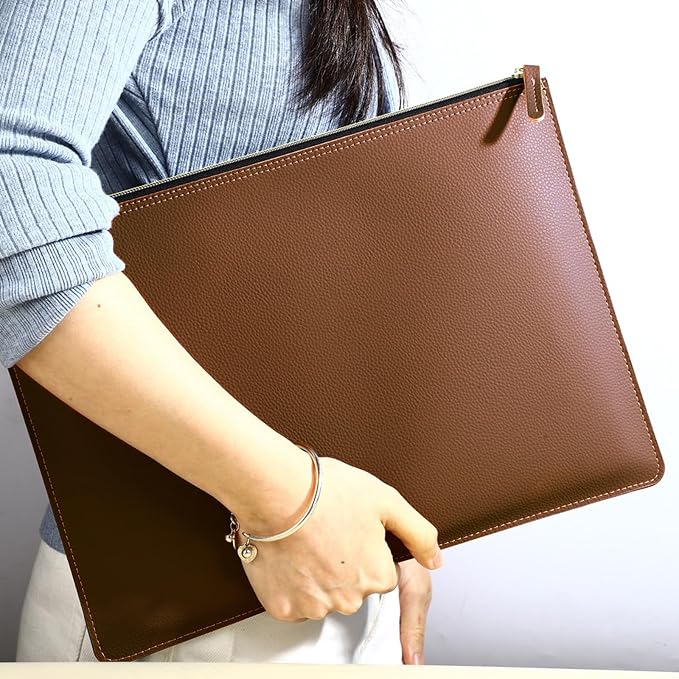 PU Leather A4 File Folder Zipper Document Holder Envelope Folder Case - Image 3