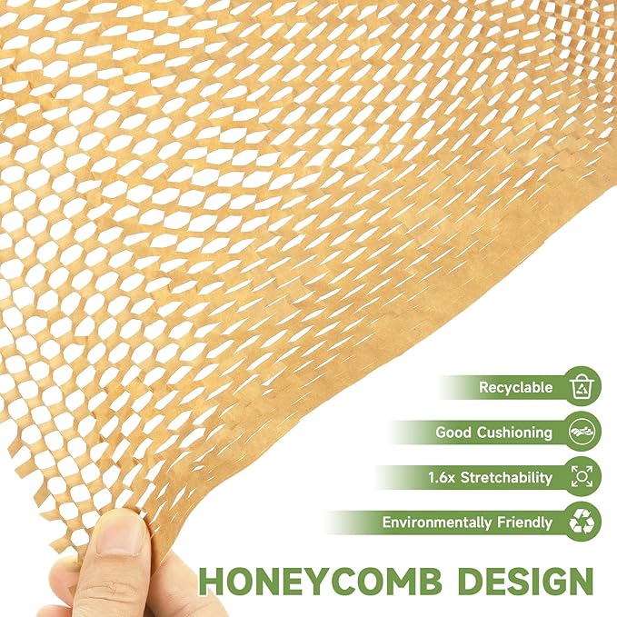 Honeycomb Packing Paper Wrap 15''x820', Substitute Alternative for Bubble Cushioning Wrap for Moving Shipping Packaging, Recyclable Moving Supplies with 48 Fragile Sticker Labels