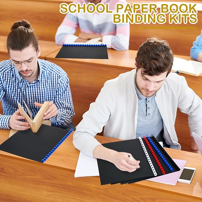 160 Pack Binding Covers and Combs kit 8.5x11 Inches Include 60 Pcs 12 mil Leather Texture Binding Cover 60 Pcs 8 mil Clear PET Presentation Covers 40 Pcs Binding Combs Letter Size(Multi Color)-DeskLoop Office