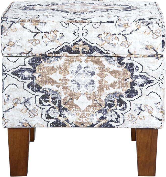 Home Decor | Dinah Collection Modern Storage Ottoman | Ottoman with Storage for Living Room & Bedroom(Antiqued Ebony Cream)-DeskLoop Office