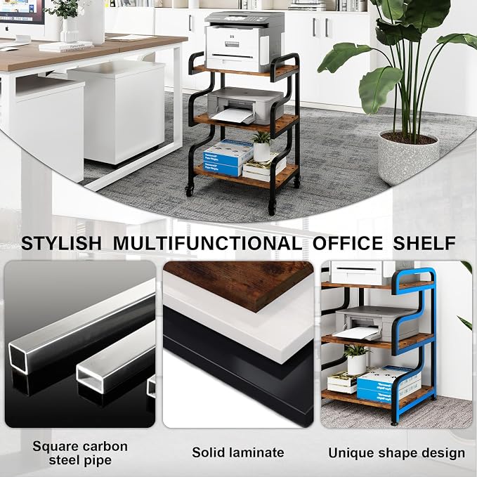 Natwind Stylish 3 Tier Printer Stand, Office Desk Side Storage Shelf, Retro | - Image 4