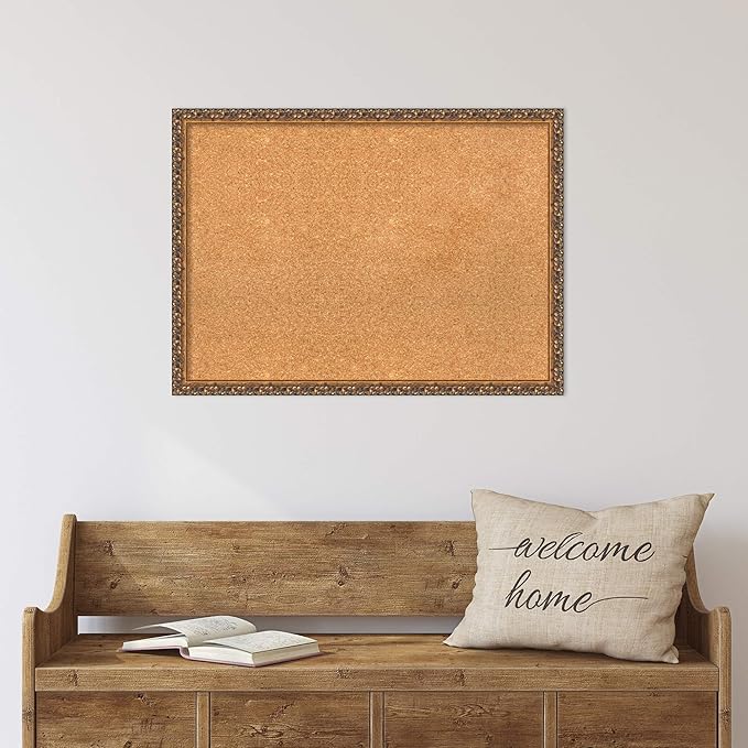 Amanti Art Natural Cork Board for Wall, 22x30 Vision Board with Bronze Frame, Medium Corkboard Office Decor for Home Organization, Traditional Corkboard Pinboard to Display Items for Home-DeskLoop Office