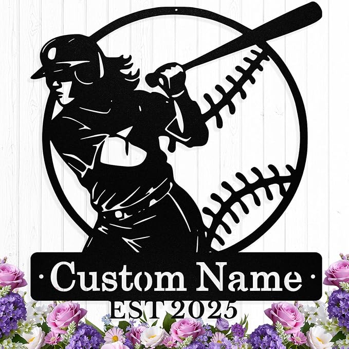 Personalized Softball Metal Sign Custom Player Name Sign Girls Room Decor by HengMeiZiK