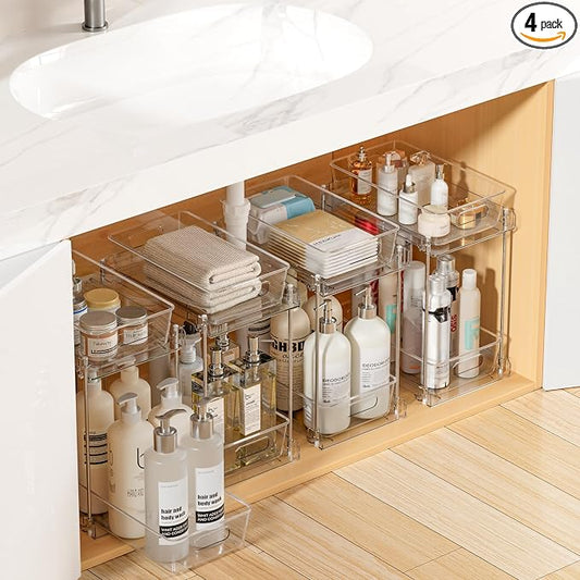 Vtopmart 4 Pack Higher Bathroom Under Sink Plastic Pull-Out Organizer by Vtopmart
