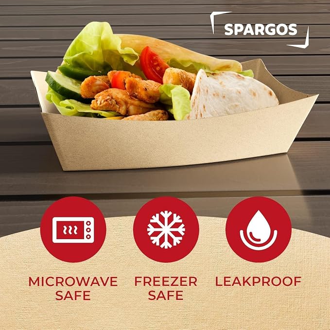 SPARGOS Kraft Paper Food Boats 3lb – Rustic Brown Disposable Serving Trays - Image 3