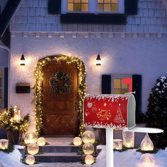 Merry Christmas Mailbox Cover, Winter Tree Snowflake Xmas Magnetic Mailbox - Image 4