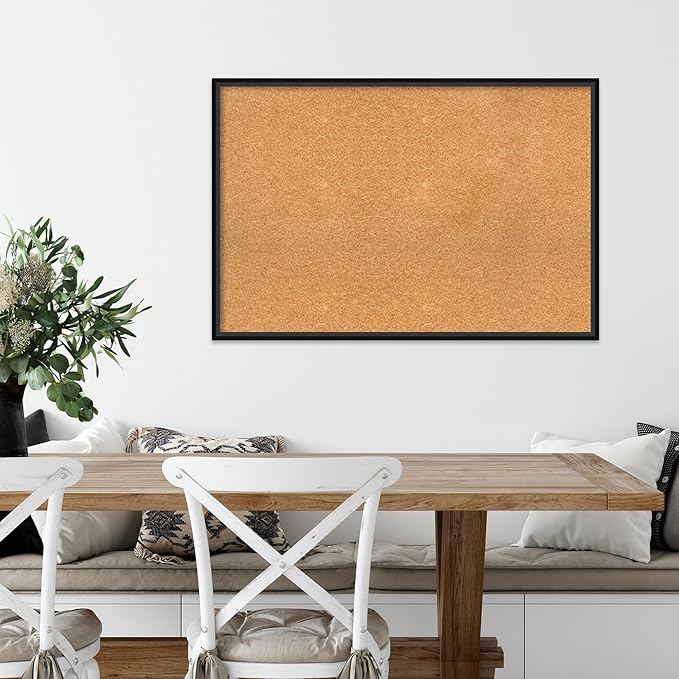 Amanti Art Natural Cork Board for Wall, 25x37 Vision Board with Black Wood Frame, Large Corkboard Office Decor for Home Organization, Modern Contemporary Corkboard Pinboard to display items for home-DeskLoop Office