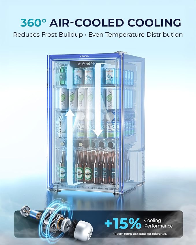 EUHOMY Beverage Refrigerator and Cooler, 128 Can Mini fridge with Glass Door, Small Refrigerator with Adjustable Shelves for Soda Beer or Wine, Perfect for Home/Bar/Office, Silver-DeskLoop Office