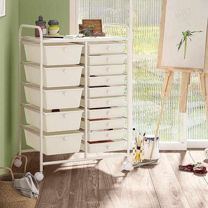 LDAILY 15 Drawer Rolling Storage Cart, Rolling Cart - Image 2