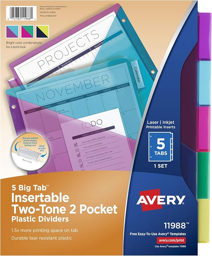 Avery Big Tab Insertable Plastic 2 Pocket Dividers by Avery