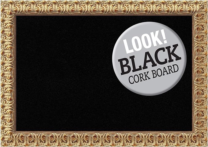 Amanti Art Black Cork Board for Wall, 19x27 Vision Board with Gold Wood Frame, Medium Corkboard Office Decor for Home Organization, Traditional Corkboard Pinboard to display items for home-DeskLoop Office