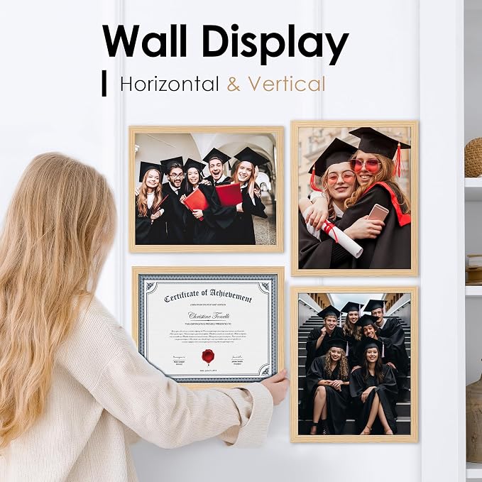 FIXSMITH 8.5x11 Diploma Frame, Natural Picture Frames - Image 5
