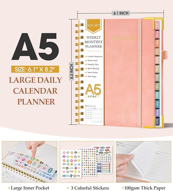 Academic Planner 2026-2027, Hardcover Leather Weekly and Monthly Calendar - Image 5