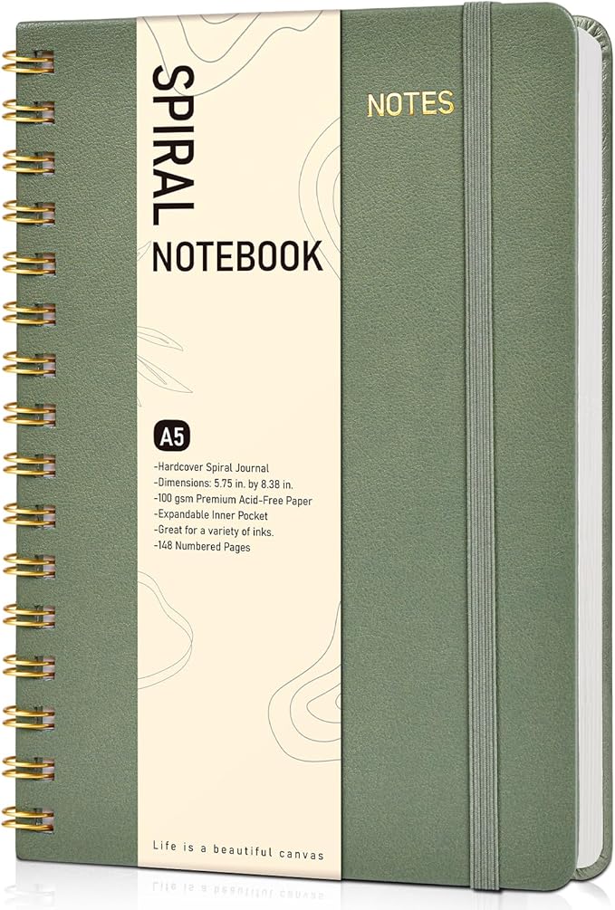 Dotted Spiral Journal Notebook, A5 Hardcover Spiral Journals for Women Men, 100 GSM Dot Grid Paper Notebooks, 150 Pages Spiral Bullet Dotted Notebook for Writing Note Taking 5.75" x 8.38", Sage Green-DeskLoop Office