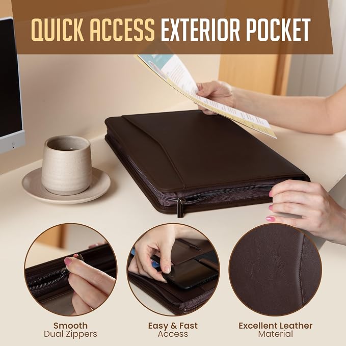 STYLIO Zipper Padfolio Portfolio Binder Organizer | Faux Leather Portfolio - Image 4