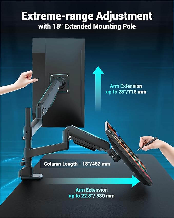 Dual Monitor Arm for 13-49 Inch Ultrawide Screens, Heavy Duty Monitor Mount for 2 Monitors up to 44lbs, Full Motion Vertical Stacked Dual Monitor Arm Desk Mount, 75/100mm VESA Mount, Black-DeskLoop Office