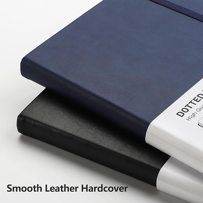 RETTACY Bullet Dotted Journal Notebook, 256 Pages, A5 Medium Size (5.7'' × 8.3''), Leather Hardcover, 120 GSM Thick Paper, for Bullet Journaling, Planning, Tracking (Navy Blue)-DeskLoop Office