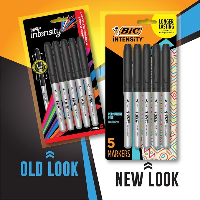 BIC Intensity Black Permanent Markers, Fine Point, 5-Count Pack of Black Markers - Image 2