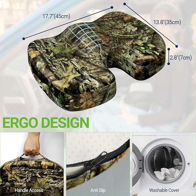 Gel Seat Cushion for Car Office - Memory Foam Pain Relief Chair Pillow Cushions - Tailbone Sciatica Coccyx Butt Lumbar Support Pad for Sitting Driving Traveling, Velvet, Mossy Oak-DeskLoop Office