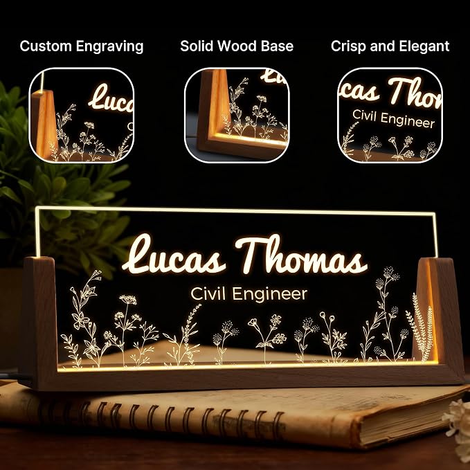 Custom Light Up Name Plate for Desk, Personalized LED Acrylic Name Sign - Image 3