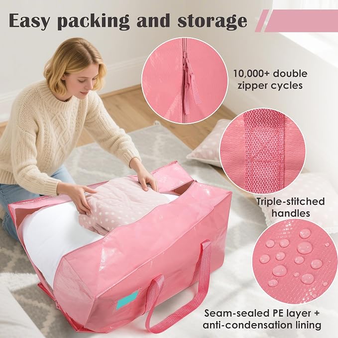 12 Pack Moving Bags with Full-Open Side Zipper, Extra Large 93L Heavy Duty - Image 3