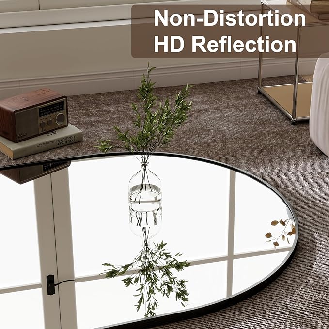 GLSLAND-38x77 inch Arched Full Length Mirror - Floor Mirrors Aluminum Alloy Frame Full Body Dressing Mirror for Bedroom Living Room,Black-DeskLoop Office