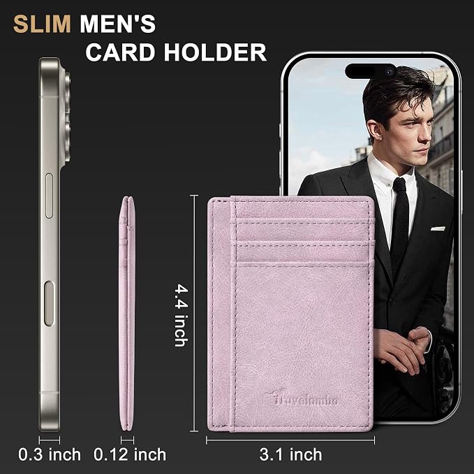 Travelambo Slim Wallet Front Pocket Minimalist Leather RFID Blocking Medium Size - Image 6