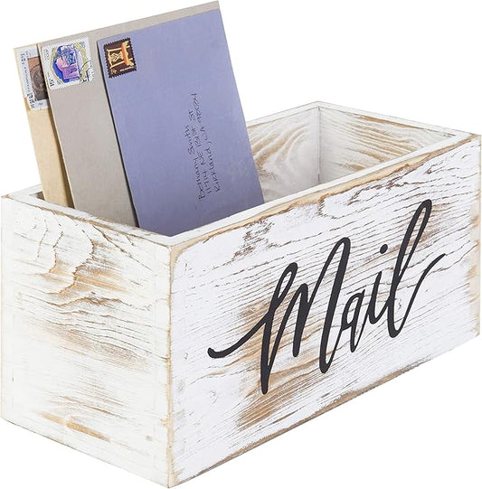 MyGift Mail Holder Storage Organizer Box Whitewashed Wood by MyGiftHome