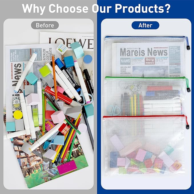 12pcs Zipper Pouch, A4 Zip Bags, 12 Colors Organization Pouches, File Bags, Clear Pouch, Plastic Zipper Bags, Reusable Zipper Pouches, Storage Bags for Toys, Paper, School Office Supplies
