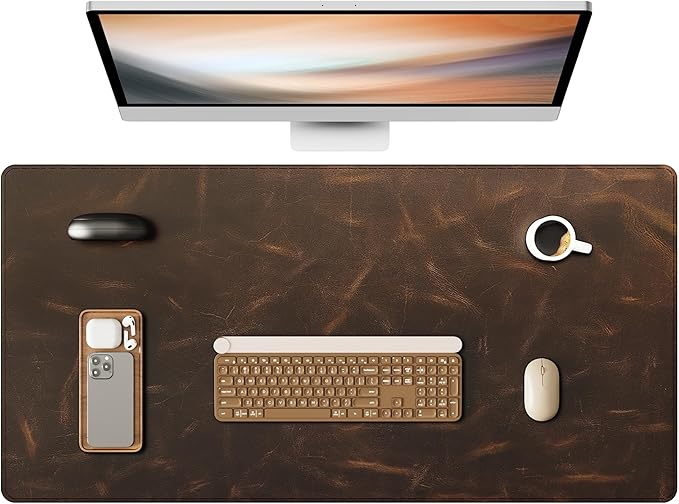 YSAGi Leather Desk Mat, 31.5"x15.8"Real Leather Desk Pad, 2mm Thick Desk Blotter by YSAGi