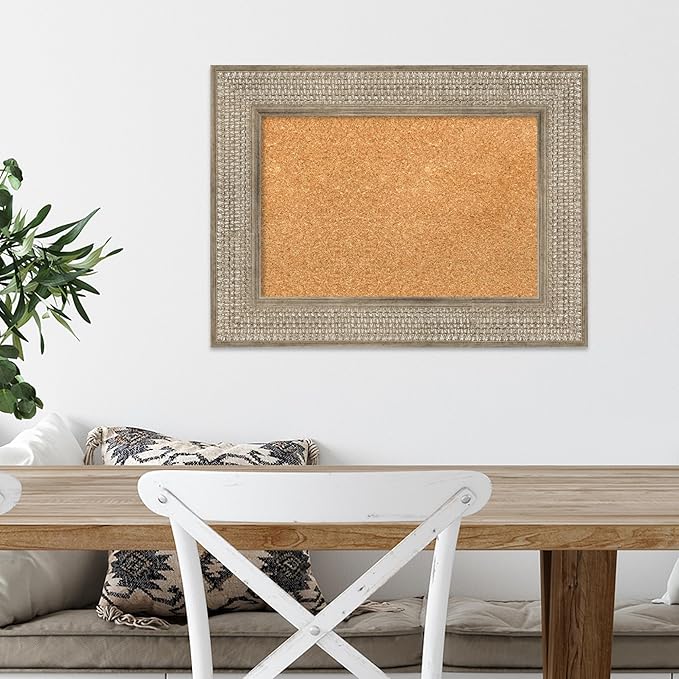 Amanti Art Natural Cork Board for Wall, 18x24 Vision Board with Silver Wood Frame, Small Corkboard Office Decor for Home Organization, Traditional Corkboard Pinboard to Display Items for Home-DeskLoop Office