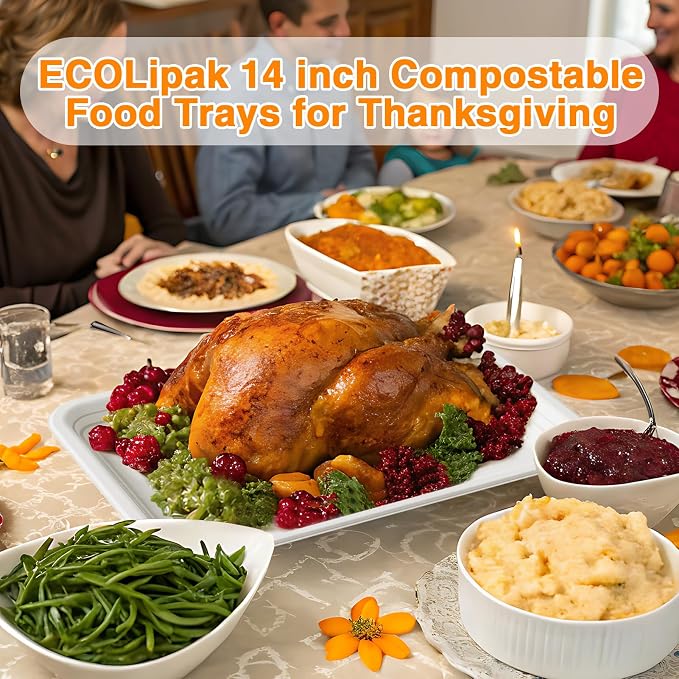 ECOLipak 100 Pack 14 Inch Disposable Food Crawfish Trays, Compostable Large - Image 8