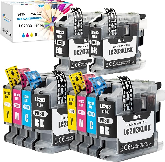 F FINDERS&CO LC203 Ink Cartridges for LC201 LC201XL LC203XL Ink to Work with MFC-J460DW MFC-J480DW MFC-J485DW MFC-J680DW MFC-J885DW Printer (4BK 2C 2M 2Y, 10 Pack)-DeskLoop Office