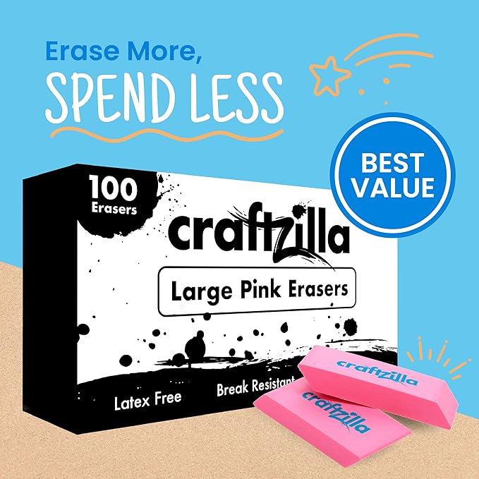 Pink Erasers Bulk 100 Pack - Large Latex- Free Bulk Erasers for Kids, Classroom, and School Supplies - Ideal for Pencils and Drawing - Teacher Supplies - Borradores Escolares-DeskLoop Office