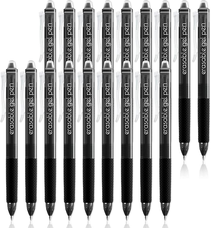 Vanstek 18 Black Retractable Erasable Gel Pens Clicker, Fine Point(0.7), Make Mistakes Disappear, Premium Comfort Grip, Black Ink for Planners, Note Taking and Crossword Puzzles-DeskLoop Office