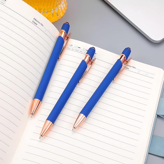 12 PCS 2 in 1 Stylus Ballpoint Pen with Stylus Tip, 1.0 mm Black Ink Metal Pen Stylus Pen for Touch Screens (Rose Gold & Light Blue)-DeskLoop Office