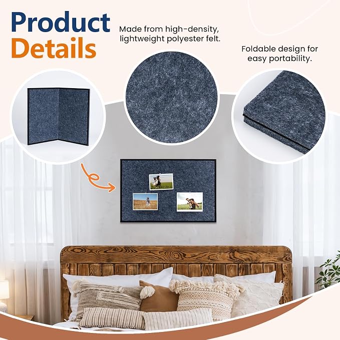 Felt Bulletin Board 23.6 x 15.7 Inch – Black Frame, Corkboard Alternative - Image 6