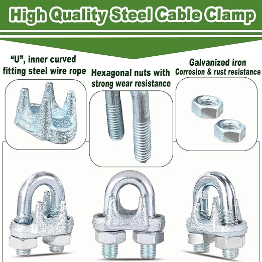 120PCS 5/16" M8 Zinc-Plated Wire Rope Clamps – Heavy Duty U-Bolt Cable Clips - Image 4