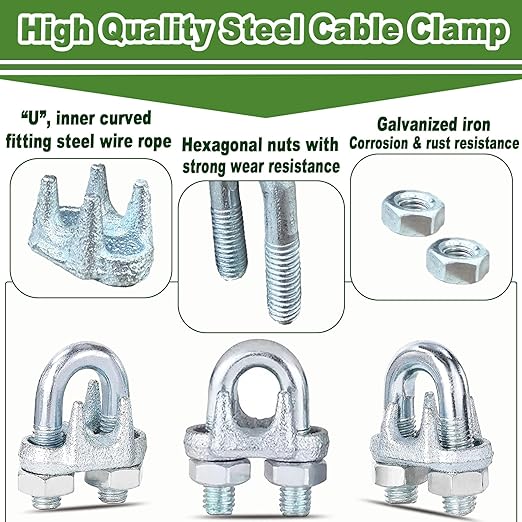 200 PCS 1/8 Inch Wire Rope Clamps, M3 Heavy Duty Galvanized Wire Cable Clamps - Image 4