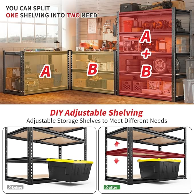 REIBII 2400LBS Garage Shelving 5 Tier Storage Shelves Heavy Duty, Adjustable - Image 6