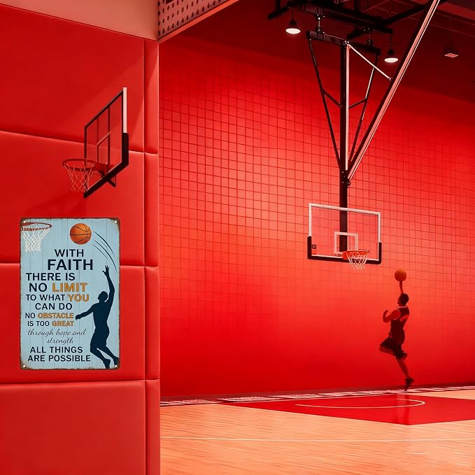 Vintage Christian Basketball Metal Sign – Faith Motivational Wall Art - Image 4