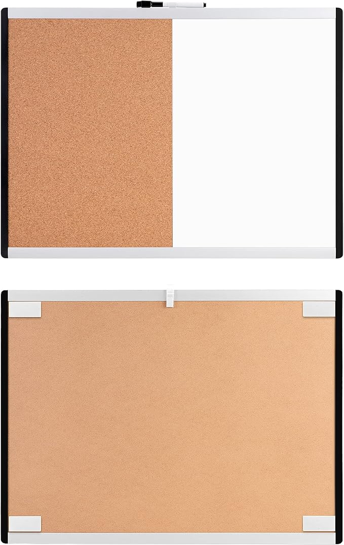 Amazon Basics Combo Magnetic Whiteboard&Cork Board for Home,Office and Classroom, Plastic/Aluminum Frame, White,Yellow, 17" x 23"-DeskLoop Office