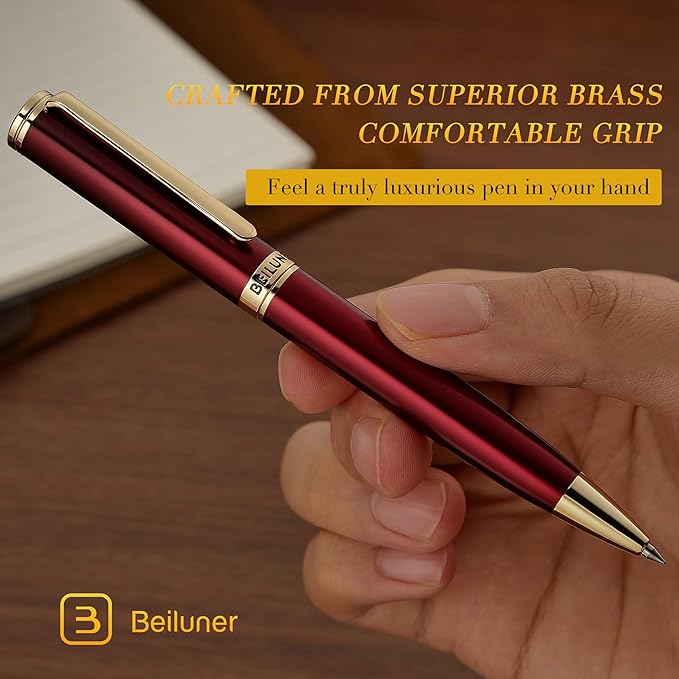BEILUNER Red Lacquer Gel Pen With 24K Gold Finish, Retractable Pens, Gift Pen Set, Professional, Elegant, Writing, Executive, Office, Nice Fancy Designer, Perfect for Men and Women-DeskLoop Office