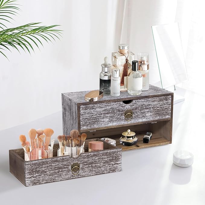Wood Desk Organizer, Washed Brown Wooden Desktop Organizer - Image 8