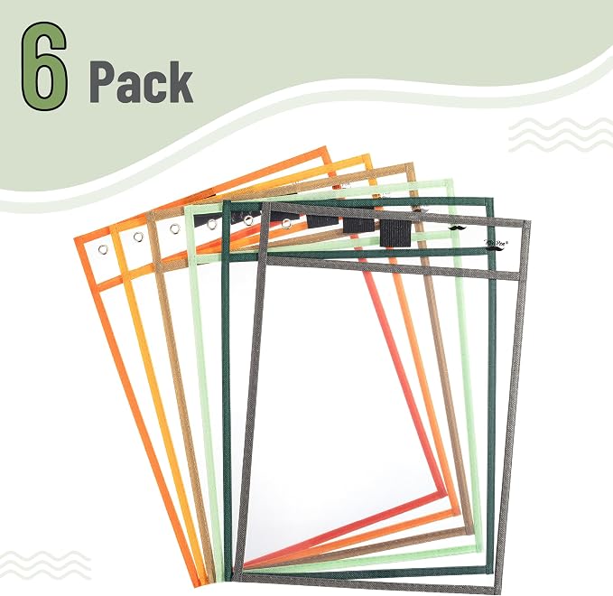 Mr. Pen- Reusable Dry Erase Pocket Sleeves, 6 Pack, Colorful | Clear Plastic - Image 2